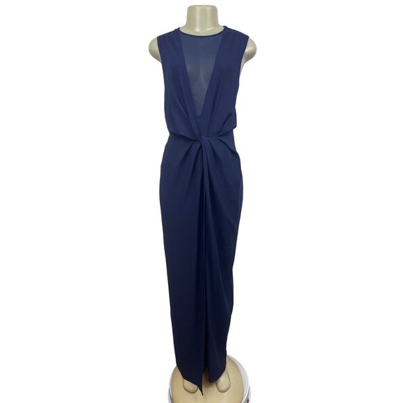 Asos Women’s Blue V Neck Mesh Floor Length Short Sleeve Maxi Dress Sz 10 - Picture 1 of 11